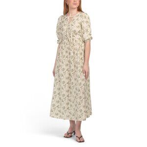LUNA SKIES Multi Linen Blend Printed Long Sleeve Maxi Dress